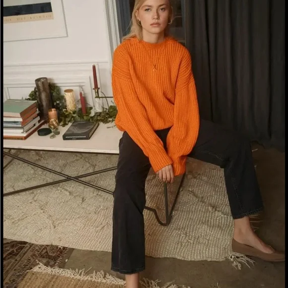 Zara Vibrant Orange V-Neck Sweater - M - Picture 8 of 9